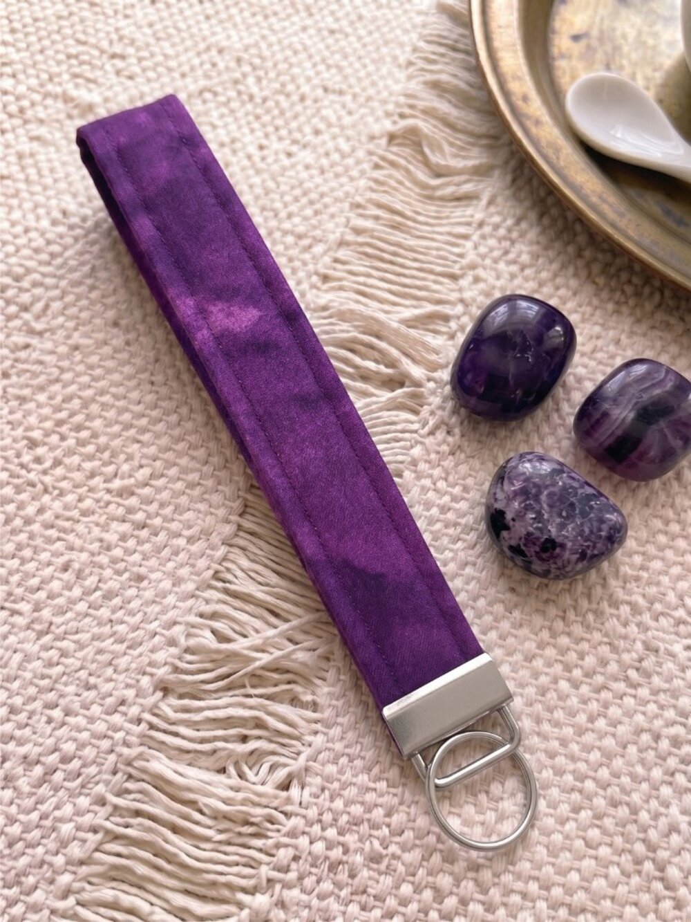 New Handmade Deep Plum Purple Solid Tonal Fabric Key Fob Wristlet Keychain